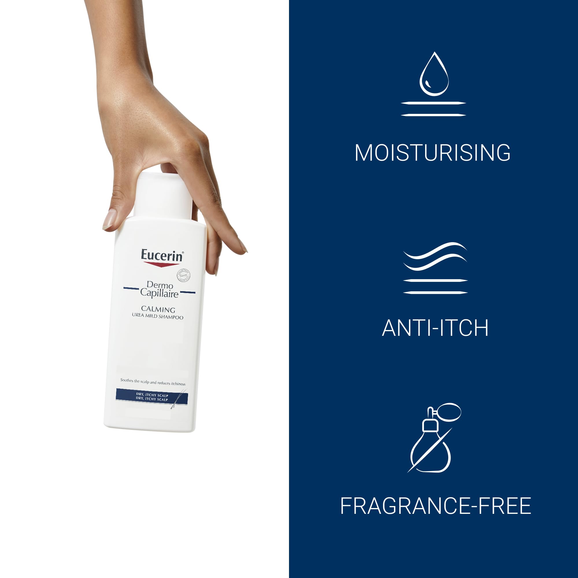 Eucerin DermoCapillaire Calming Urea Shampoo 250ml, Psoriasis and Dermatitis Shampoo for Dry, Itchy Scalp, Fragrance-Free, Moisturising with Urea, Lactate, Paraben- and Silicon-Free - Damaged Box