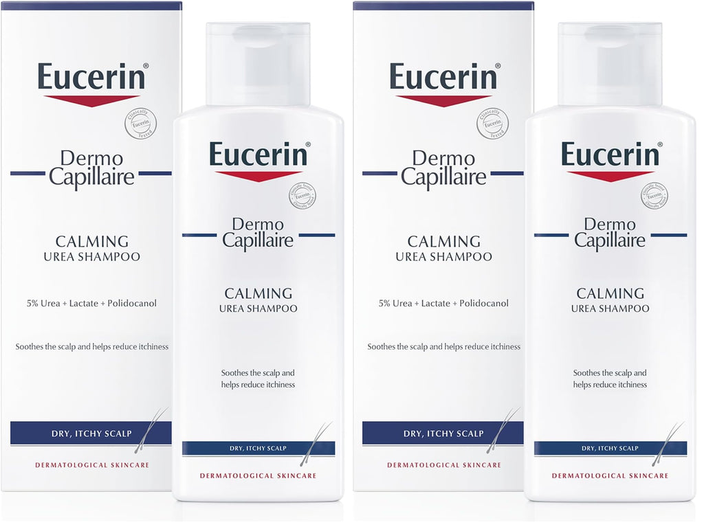 Eucerin DermoCapillaire Calming Urea Shampoo 250ml, Psoriasis and Dermatitis Shampoo for Dry, Itchy Scalp, Fragrance-Free, Moisturising with Urea, Lactate, Paraben- and Silicon-Free - Damaged Box