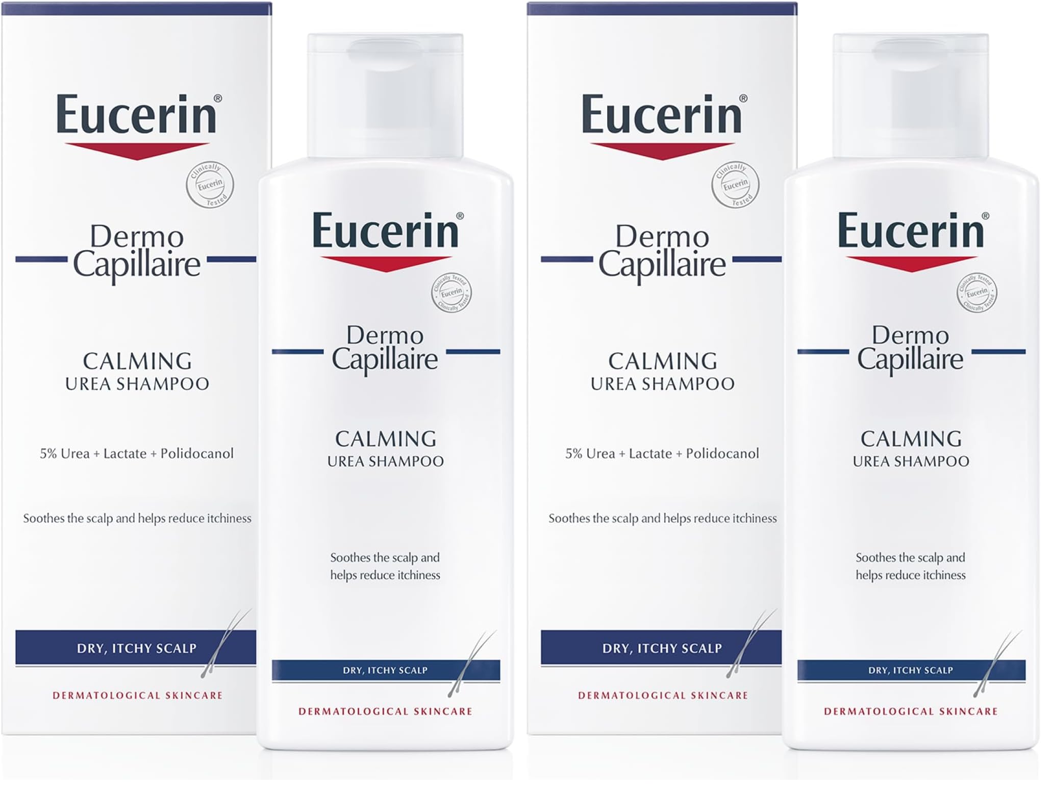 Eucerin DermoCapillaire Calming Urea Shampoo 250ml, Psoriasis and Dermatitis Shampoo for Dry, Itchy Scalp, Fragrance-Free, Moisturising with Urea, Lactate, Paraben- and Silicon-Free - Damaged Box