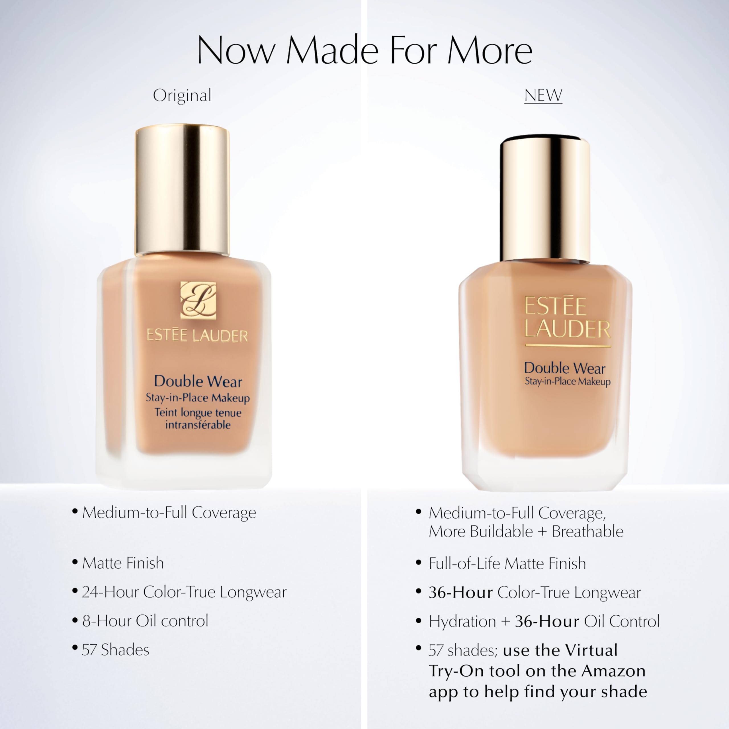 Est'ee Lauder Double New and 1W2 Sand Improved Wear Stay-in-Place Makeup | 36-Hour Long-Wear Matte Foundation, 30 ml