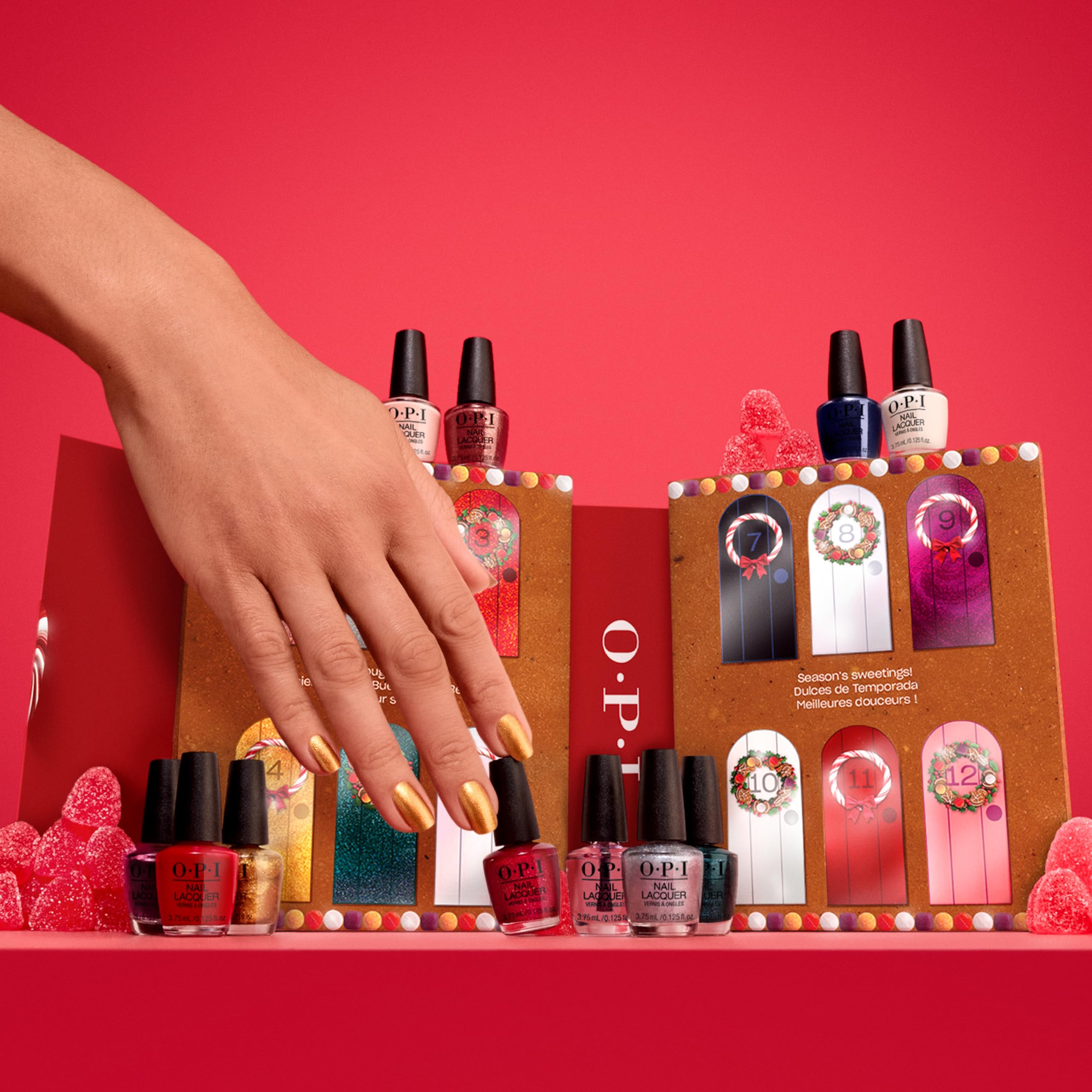 OPI Nail Lacquer Good Enough to Treat Mini Advent Calender - Smudge Resistant & Long-Lasting Nail Polish - with OPI Pro-Wide Brush (12x3.75ml) - Damaged Box