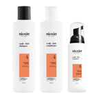 Nioxin Scalp + Hair Thickening System 4 Kit - Hair Treatment System for Coloured Or Dry Damaged Hair with Progressed Thinning - Shampoo, Conditioner & Scalp Treatment (150+150+40ml) - Damaged Box