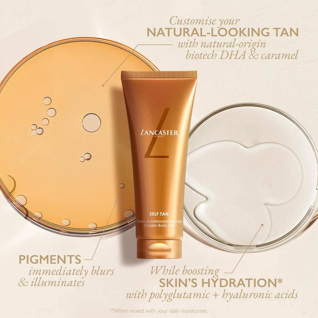 Lancaster Self Tan Golden Body Gel 125ml, Natural Summer Tan, Healthy-Looking Golden Glow, 2-in-1 Perfecting Self Tanner and Body Moisturiser, Easy-to-Spread Formula - Damaged Box