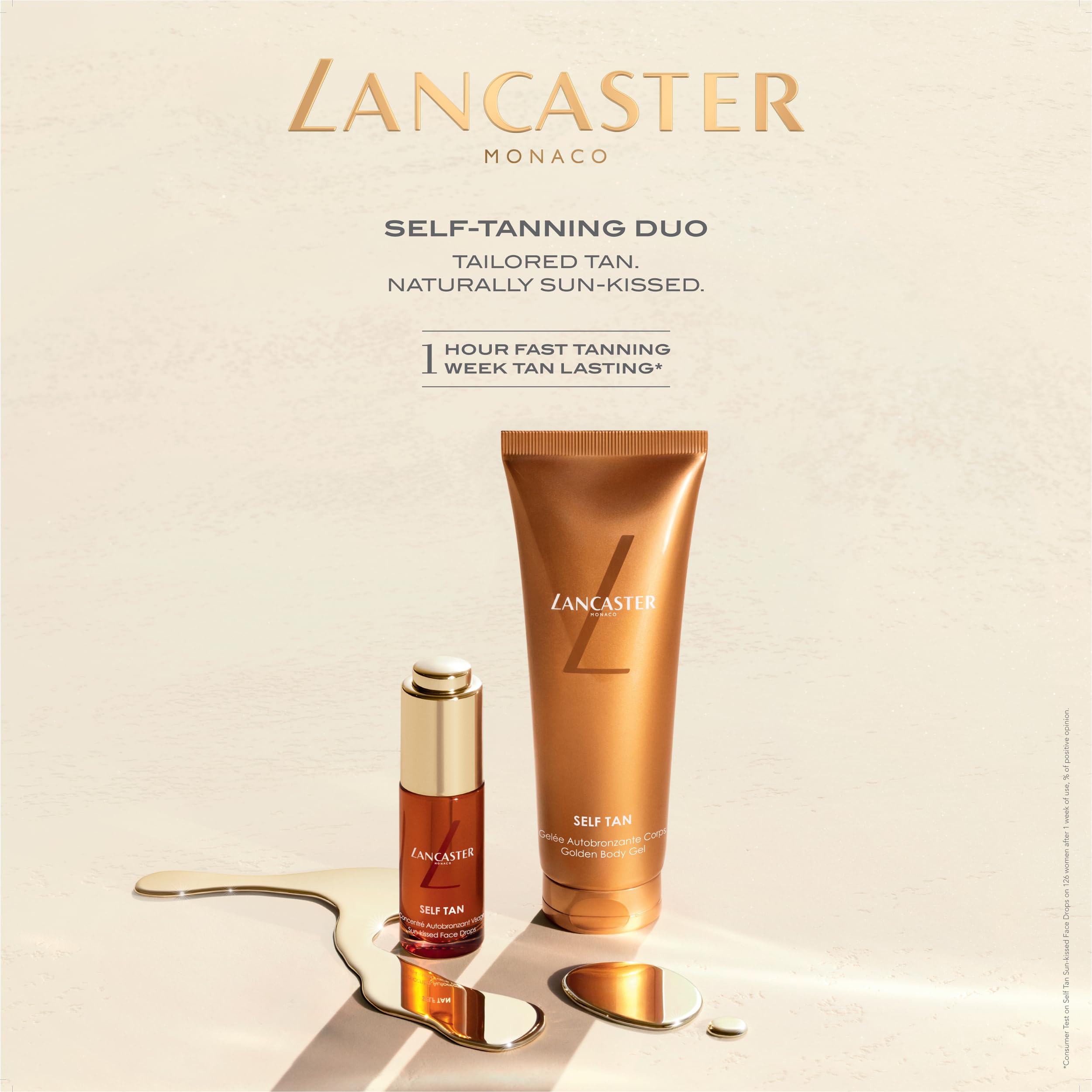 Lancaster Self Tan Golden Body Gel 125ml, Natural Summer Tan, Healthy-Looking Golden Glow, 2-in-1 Perfecting Self Tanner and Body Moisturiser, Easy-to-Spread Formula - Damaged Box