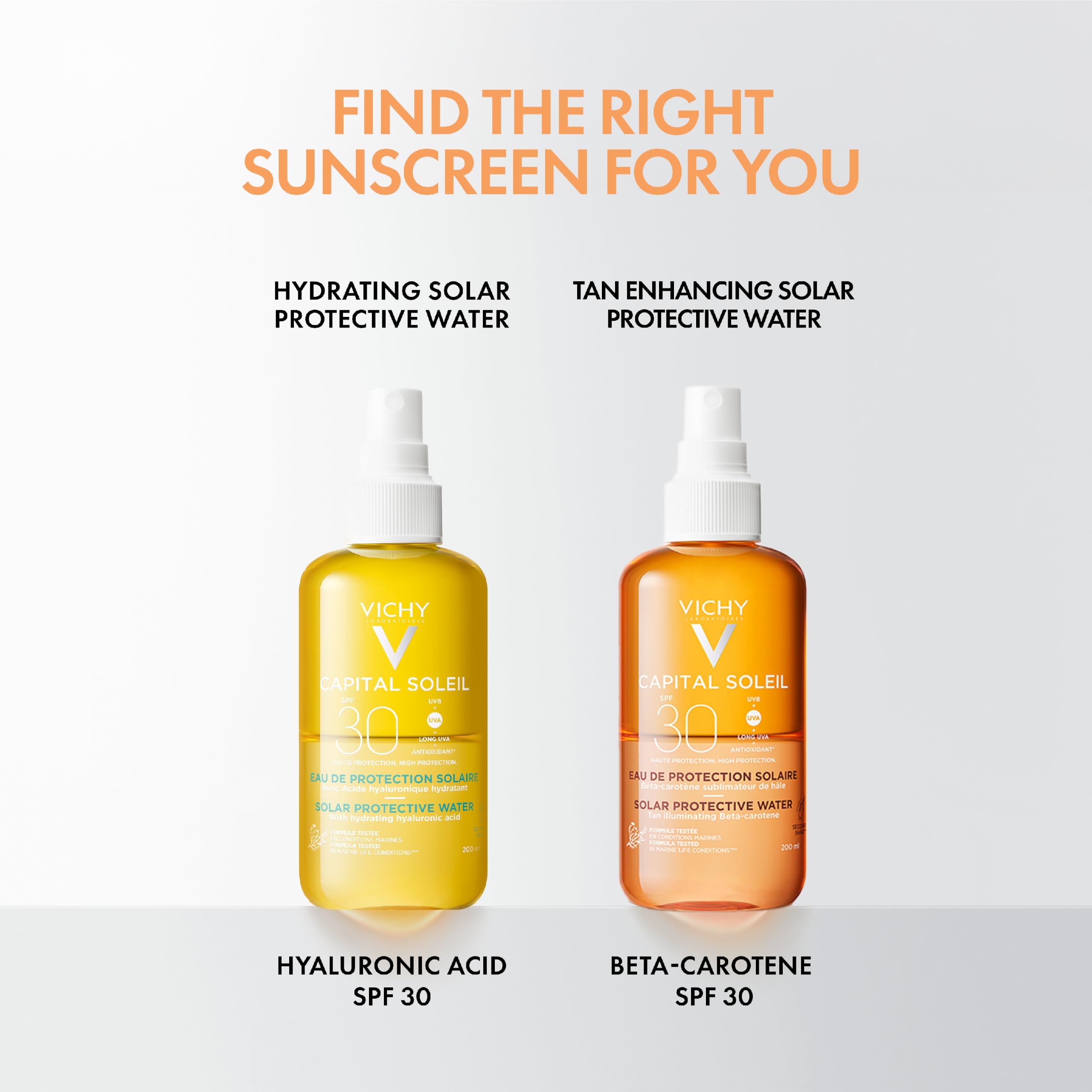 Vichy Capital Soleil Tan Illuminating Sun Protection Water Spray SPF30 With Beta-Carotene, Broad Spectrum UVA UVB Protection, Lightweight Stain-Proof Formula, 200ml - Damaged Box