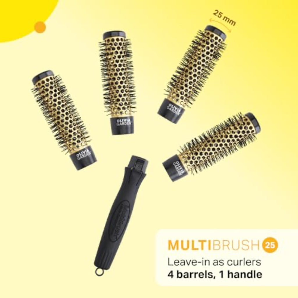 Olivia Garden Multibrush Curlers Kit - Size 25-4 Barrels of the Same Size & 1 Handle - Leave-In Barrels perfect for Curls and Volume - Damaged Box