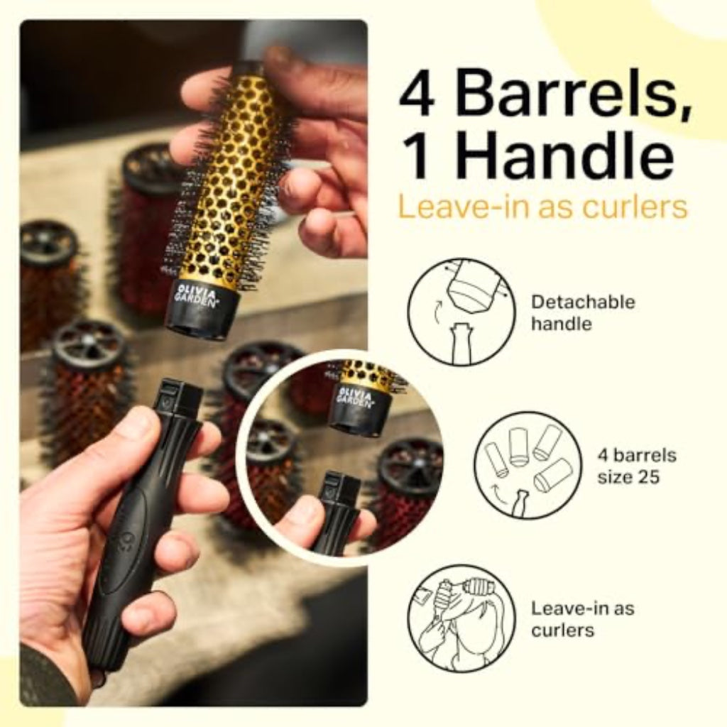 Olivia Garden Multibrush Curlers Kit - Size 25-4 Barrels of the Same Size & 1 Handle - Leave-In Barrels perfect for Curls and Volume - Damaged Box