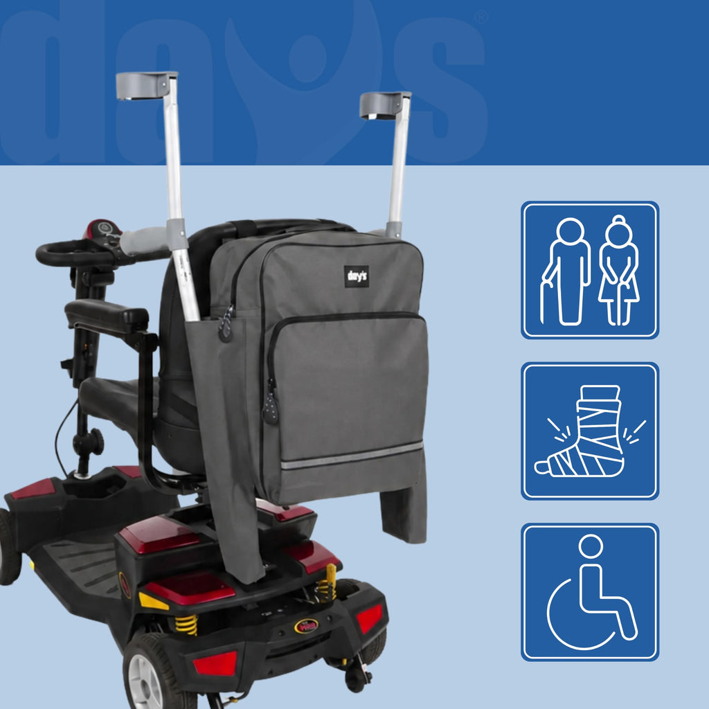 Days Scooter Crutch Bag - Waterproof Storage with Stick Pockets, Black Mobility Aid Accessory - New