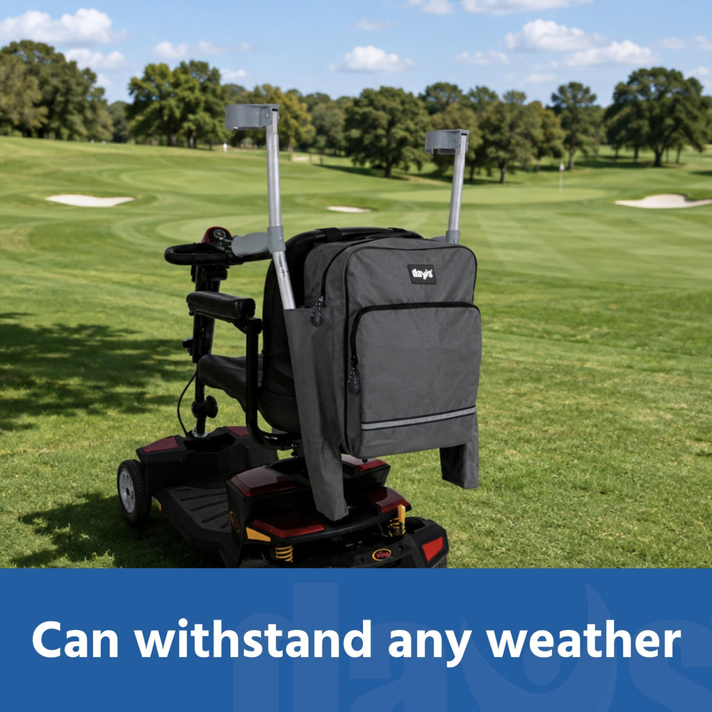 Days Scooter Crutch Bag - Waterproof Storage with Stick Pockets, Black Mobility Aid Accessory - New