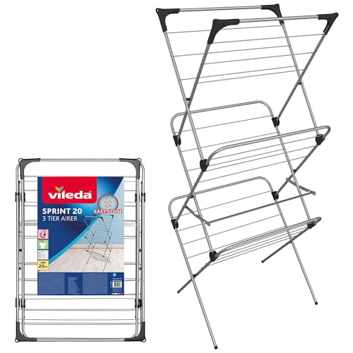 Vileda Sprint 3 Tier Clothes Airer - 20m Drying Space - Foldable Washing Line Rack - Damaged Box
