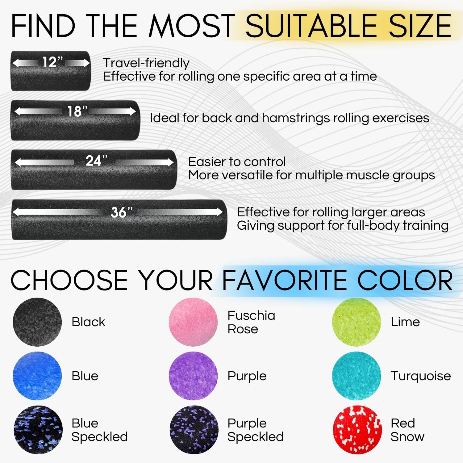Yes4All High-Density EPP Round Foam Roller - 90cm Purple Speckled for Yoga Pilates Muscle Massage - New