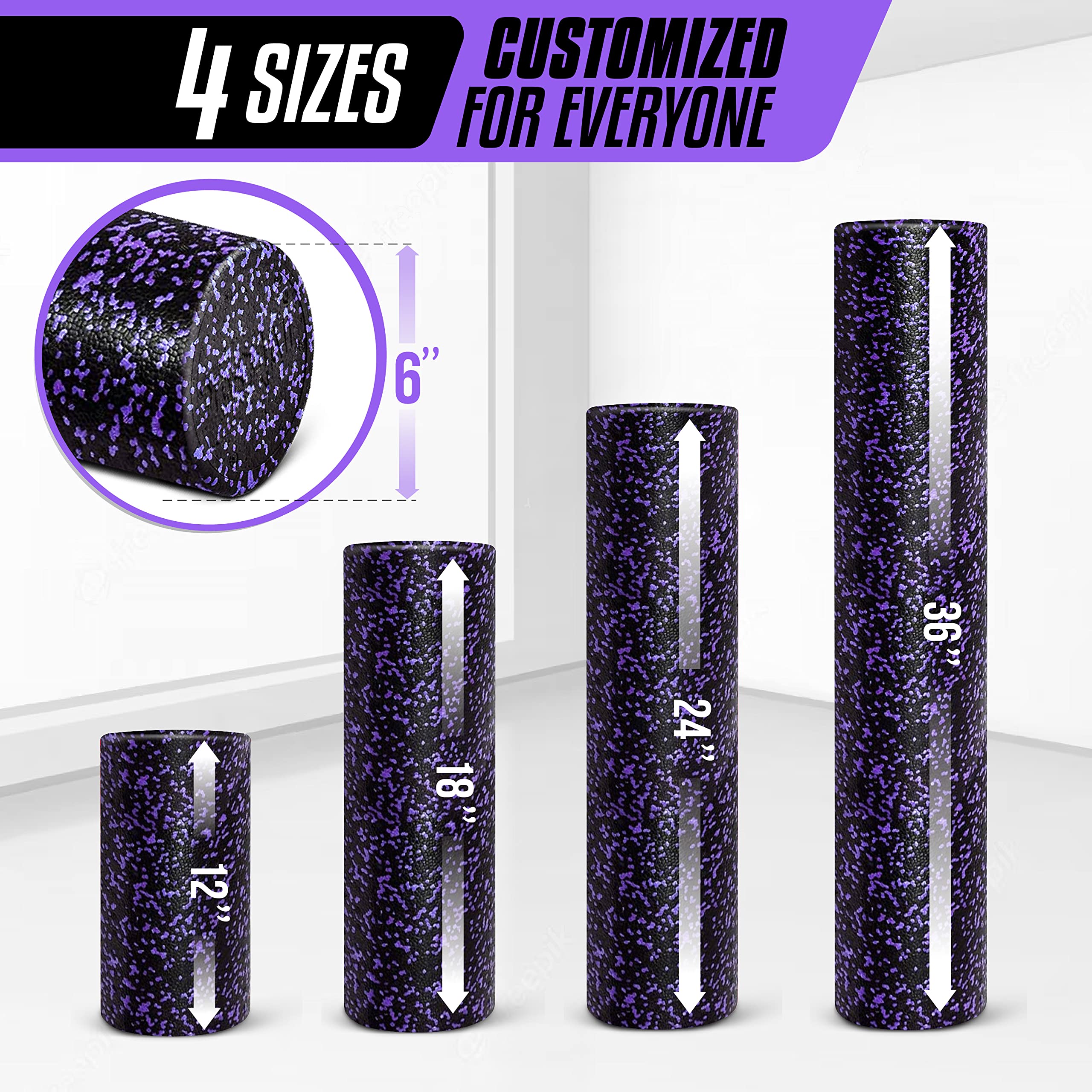 Yes4All High-Density EPP Round Foam Roller - 90cm Purple Speckled for Yoga Pilates Muscle Massage - New