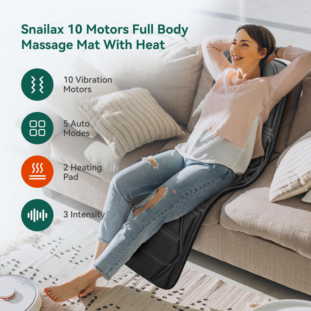Snailax Full Body Massage Mat with Heat - 10 Vibrating Motors, Neck Back Shoulder Lumbar Calf Relaxation Pad - Very Good