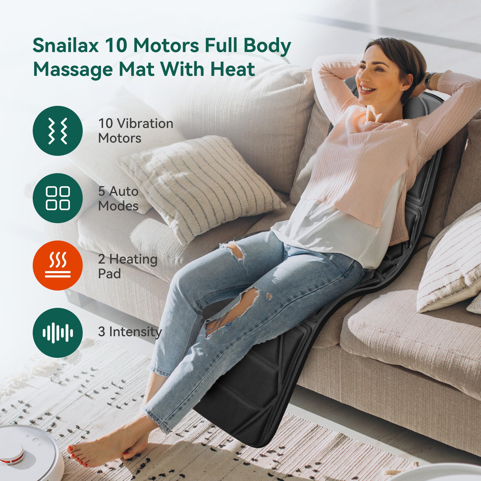 Snailax Full Body Massage Mat with Heat - 10 Vibrating Motors, Neck Back Shoulder Lumbar Calf Relaxation Pad - Very Good