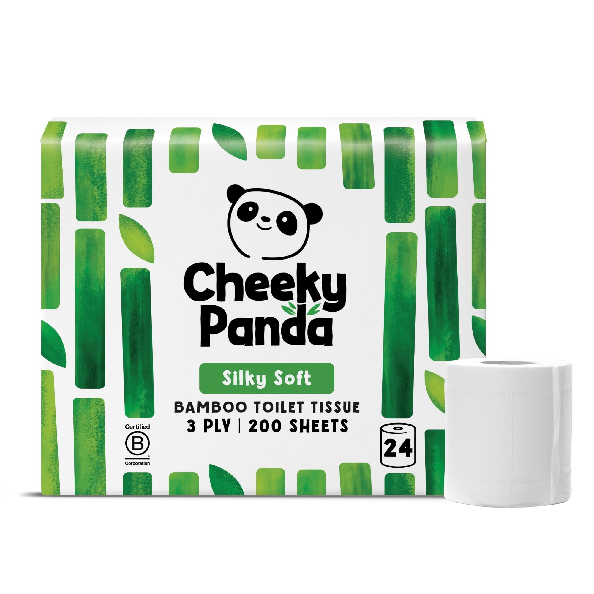 The Cheeky Panda Bamboo Toilet Rolls - 24 Bulk Pack, 3 Ply Toilet Paper, Plastic-Free, Sustainable White Tissue - Damaged Box