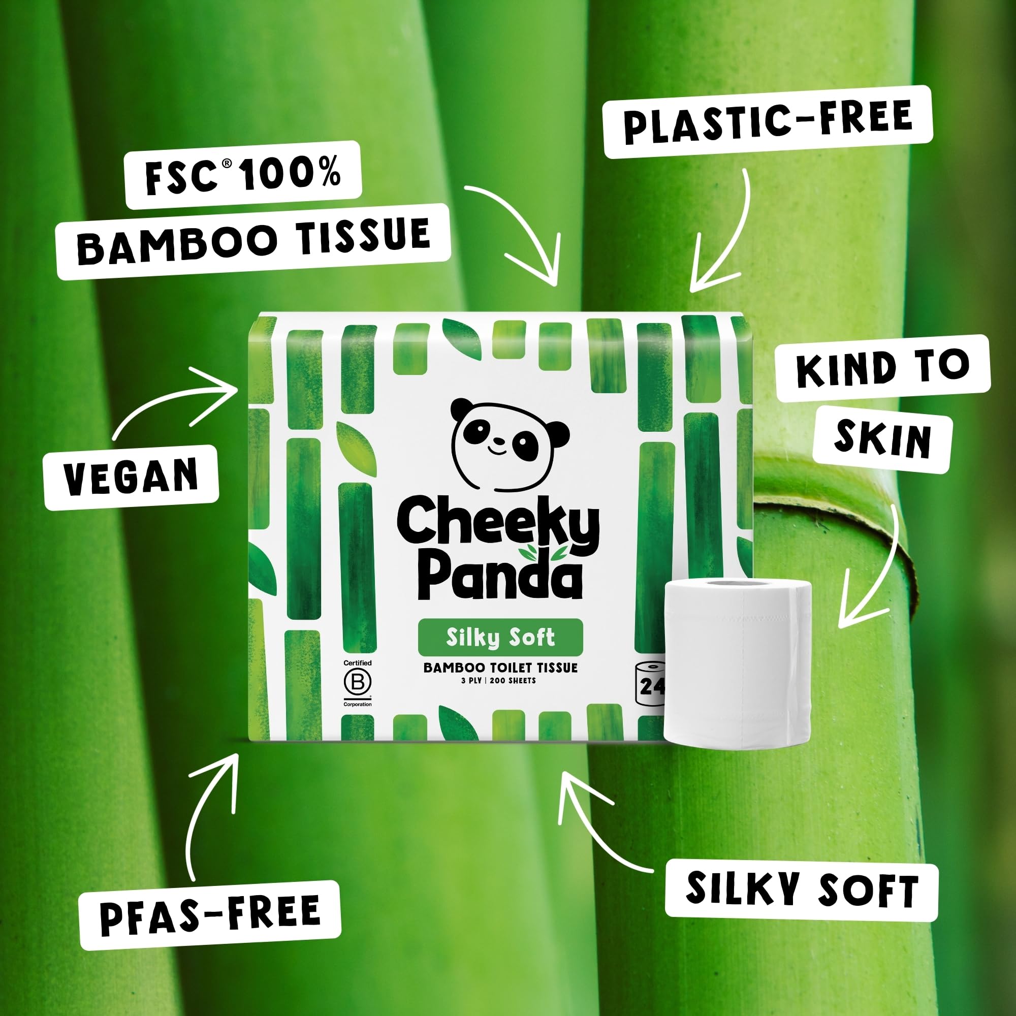 The Cheeky Panda Bamboo Toilet Rolls - 24 Bulk Pack, 3 Ply Toilet Paper, Plastic-Free, Sustainable White Tissue - Damaged Box