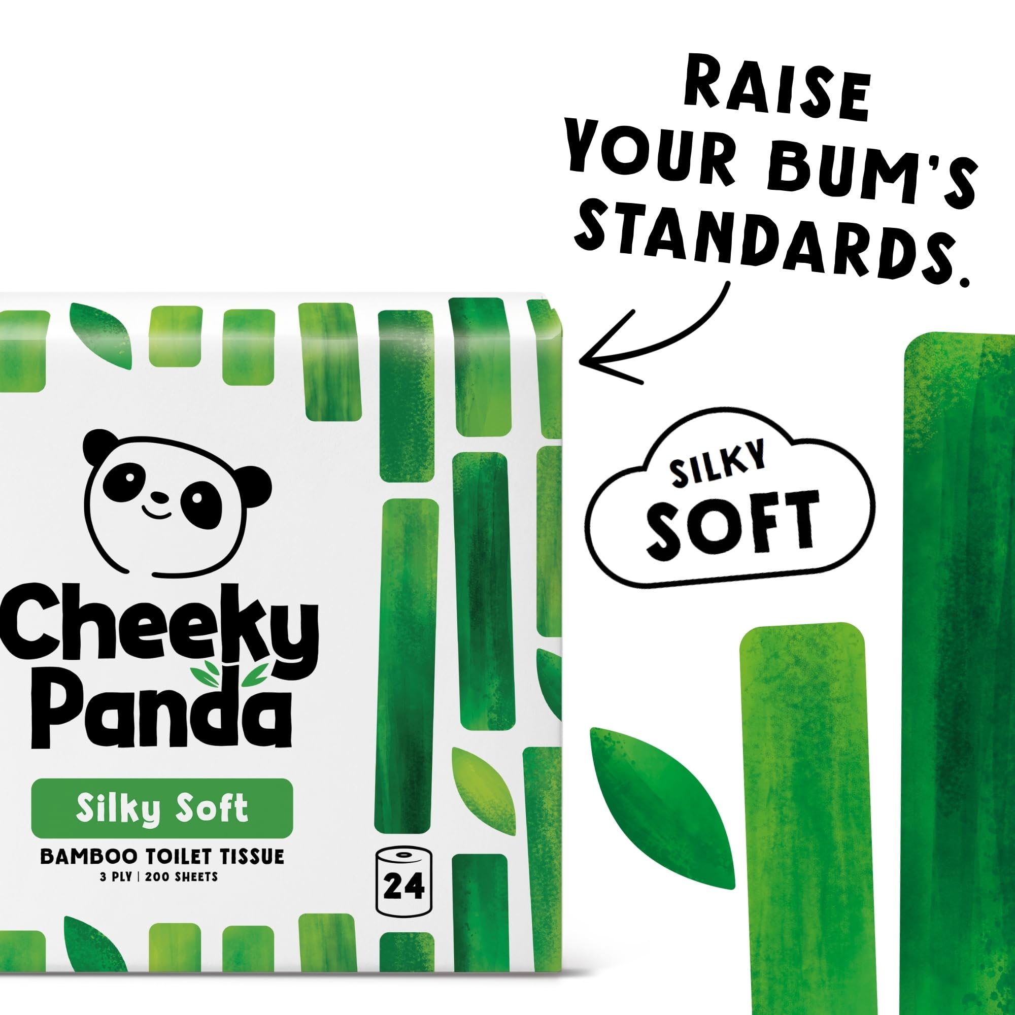 The Cheeky Panda Bamboo Toilet Rolls - 24 Bulk Pack, 3 Ply Toilet Paper, Plastic-Free, Sustainable White Tissue - Damaged Box