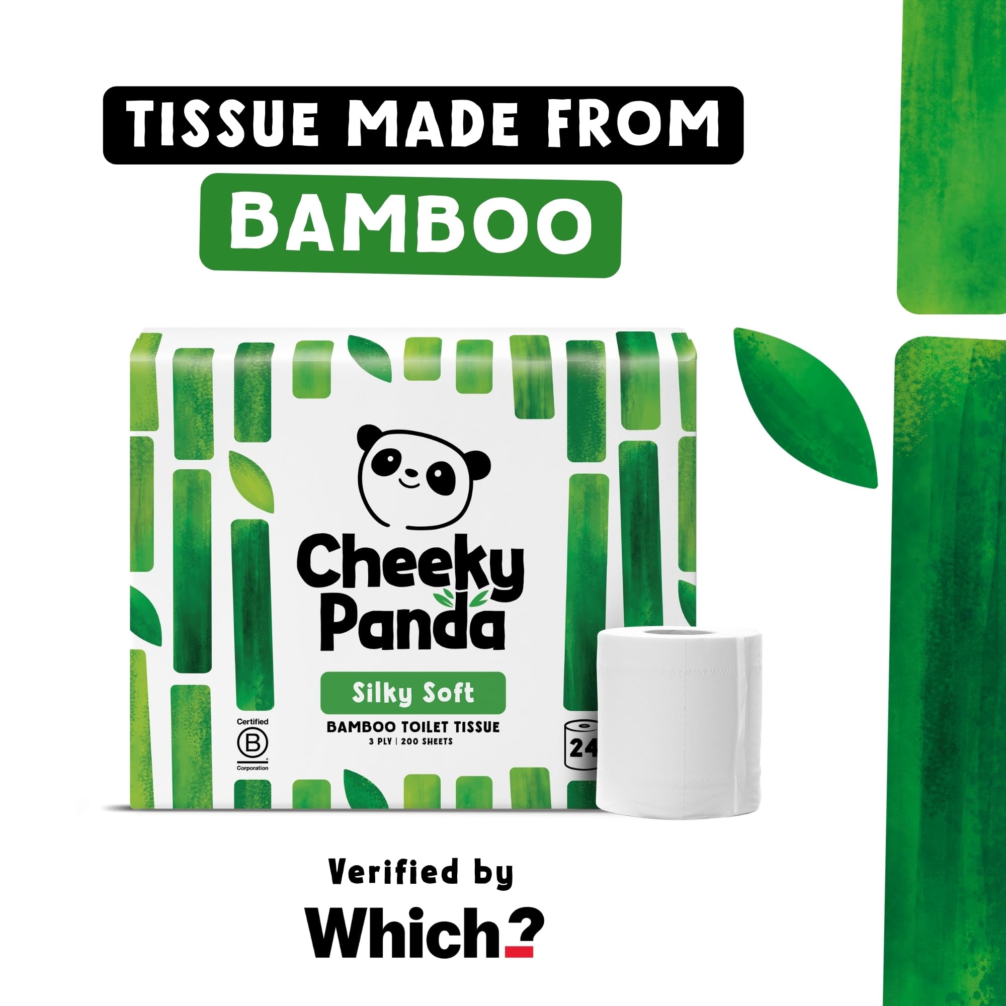 The Cheeky Panda Bamboo Toilet Rolls - 24 Bulk Pack, 3 Ply Toilet Paper, Plastic-Free, Sustainable White Tissue - Damaged Box