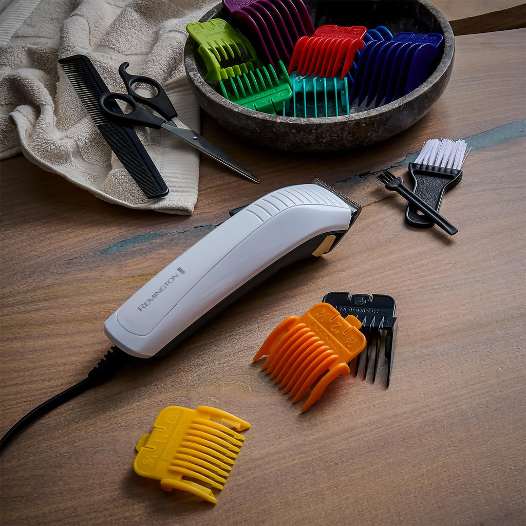 Remington Colour Cut Hair Clippers Kit - Corded, Self-Sharpening Blades, 9 Colour Coded Combs HC5035 - New