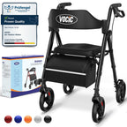 VOCIC Rollator Walker with Seat, Brakes, Bag - Foldable, Adjustable Height, Lightweight, 8'' Wheels, Black - Like New