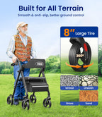 VOCIC Rollator Walker with Seat, Brakes, Bag - Foldable, Adjustable Height, Lightweight, 8'' Wheels, Black - Like New