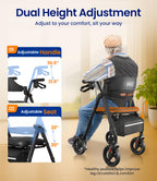 VOCIC Rollator Walker with Seat, Brakes, Bag - Foldable, Adjustable Height, Lightweight, 8'' Wheels, Black - Like New