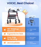 VOCIC Rollator Walker with Seat, Brakes, Bag - Foldable, Adjustable Height, Lightweight, 8'' Wheels, Black - Like New