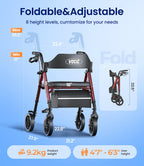 VOCIC Rollator Walker with Seat, Brakes, Bag - Foldable, Adjustable Height, Lightweight, 8'' Wheels, Black - Like New