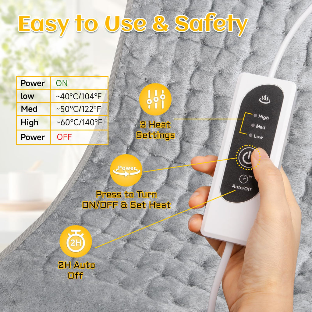 DIZA100 Electric Heating Pad - Auto Shut Off, Fast Heating, Machine Washable Soft Flannel Heat Pad for Body Relaxation - Damaged Box