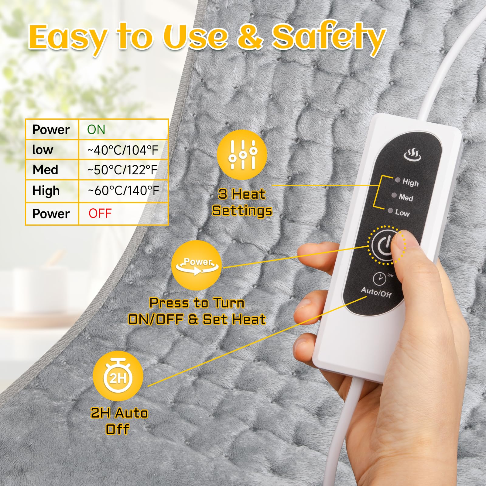 DIZA100 Electric Heating Pad - Auto Shut Off, Fast Heating, Machine Washable Soft Flannel Heat Pad for Body Relaxation - Damaged Box