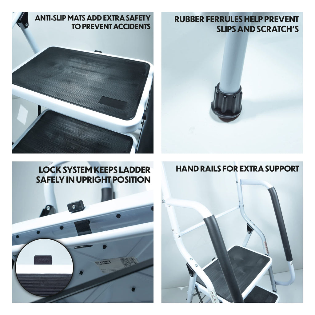 Aidapt 3-Step Stool with Handrail - Non-Slip Wide Pedals, Folding Design, Durable Steel Frame for Home & Office - Damaged Box