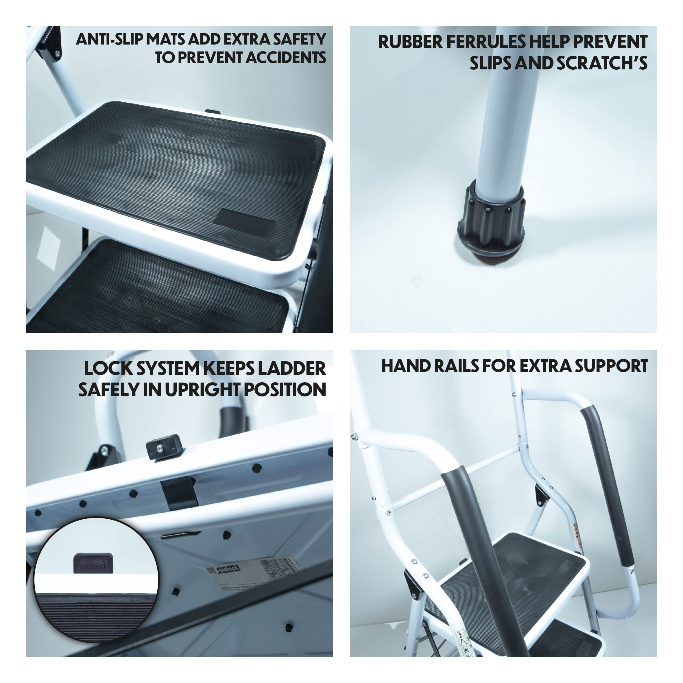 Aidapt 3-Step Stool with Handrail - Non-Slip Wide Pedals, Folding Design, Durable Steel Frame for Home & Office - Damaged Box