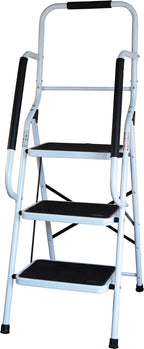 Aidapt 3-Step Stool with Handrail - Non-Slip Wide Pedals, Folding Design, Durable Steel Frame for Home & Office - Damaged Box