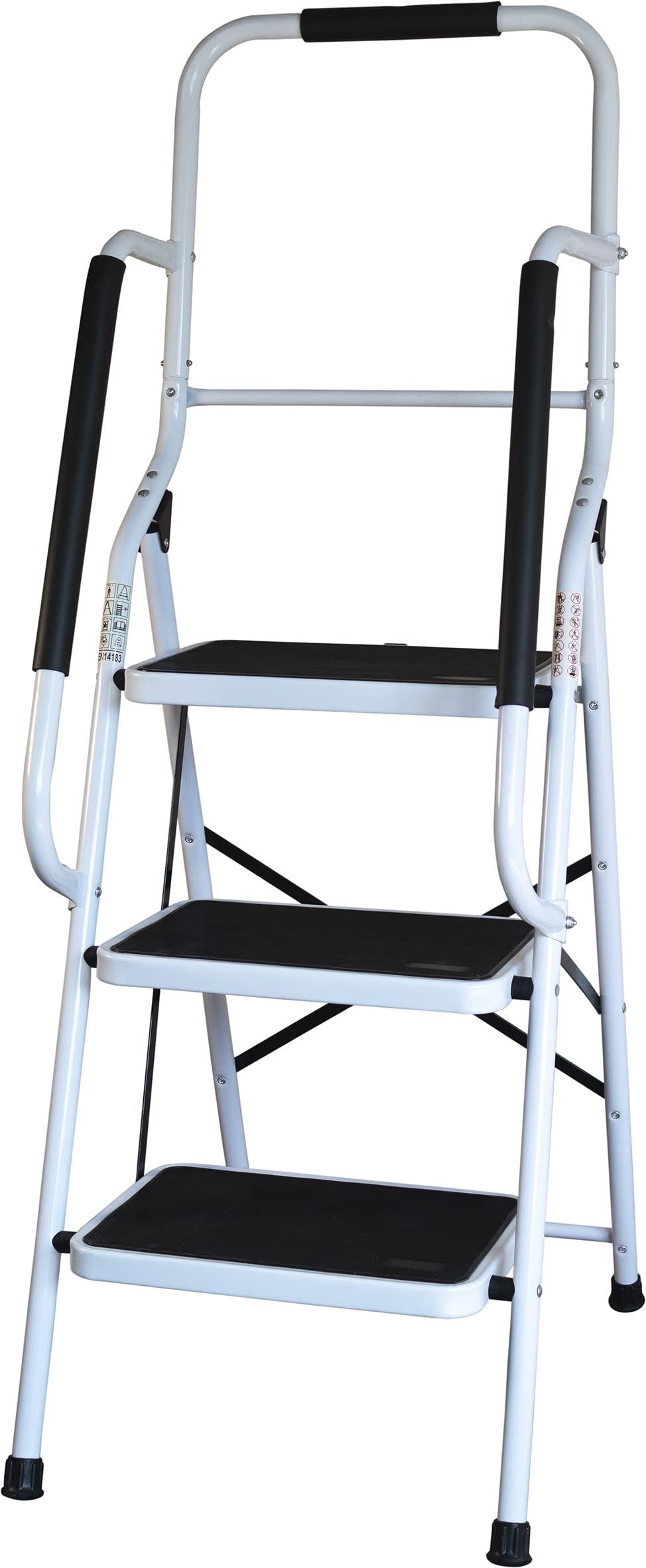 Aidapt 3-Step Stool with Handrail - Non-Slip Wide Pedals, Folding Design, Durable Steel Frame for Home & Office - Damaged Box