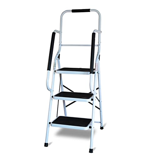 Aidapt 3-Step Stool with Handrail - Non-Slip Wide Pedals, Folding Design, Durable Steel Frame for Home & Office - Damaged Box