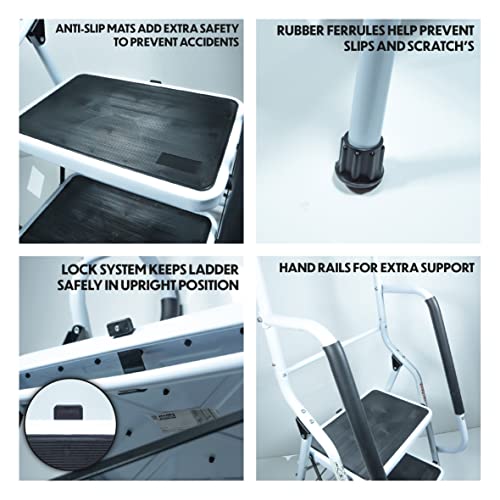 Aidapt 3-Step Stool with Handrail - Non-Slip Wide Pedals, Folding Design, Durable Steel Frame for Home & Office - Damaged Box