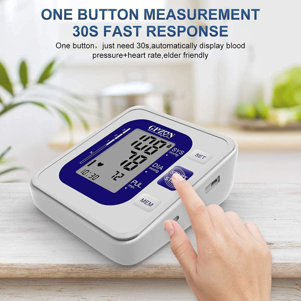 GPZON Digital Blood Pressure Monitor - Large Cuff 22-40cm, Irregular Heartbeat Detection, Pulse Rate, 2x120 Memory, Blue - Damaged Box
