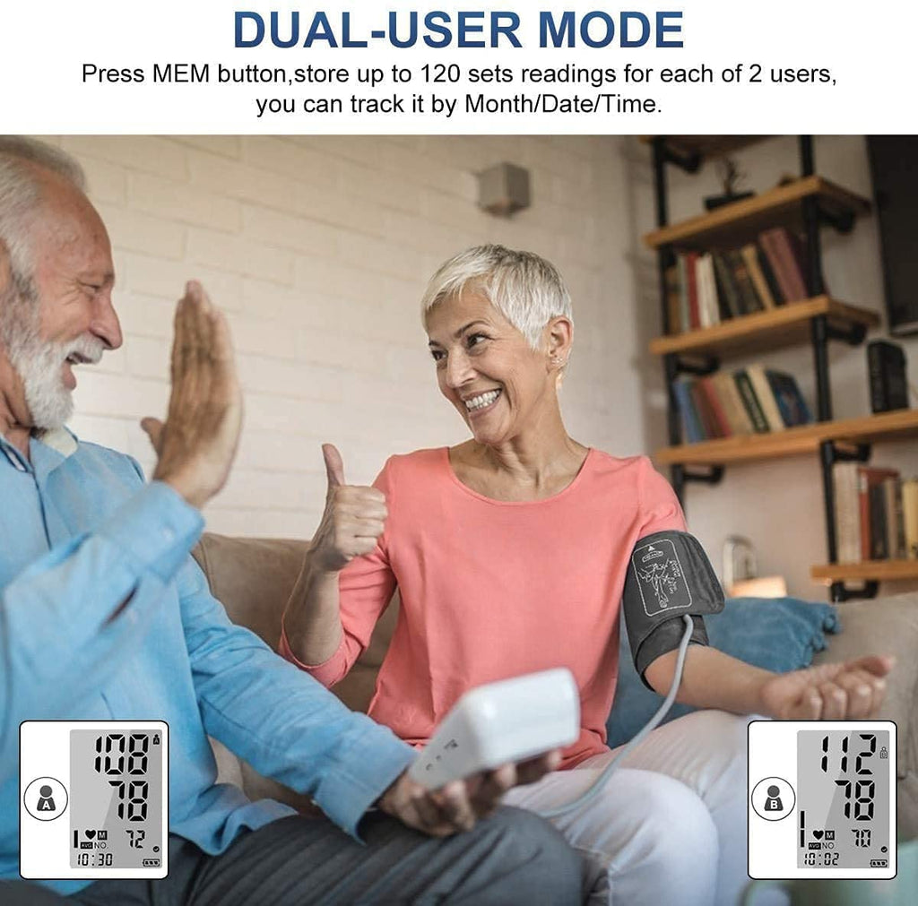 GPZON Digital Blood Pressure Monitor - Large Cuff 22-40cm, Irregular Heartbeat Detection, Pulse Rate, 2x120 Memory, Blue - Damaged Box