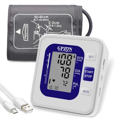 GPZON Digital Blood Pressure Monitor - Large Cuff 22-40cm, Irregular Heartbeat Detection, Pulse Rate, 2x120 Memory, Blue - Damaged Box