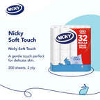 Nicky Soft Touch Toilet Roll 32 Pack - 2-Ply Toilet Tissue - Damaged Box