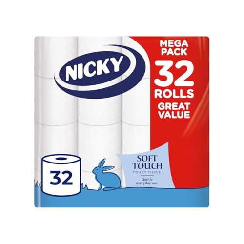 Nicky Soft Touch Toilet Roll 32 Pack - 2-Ply Toilet Tissue - Damaged Box