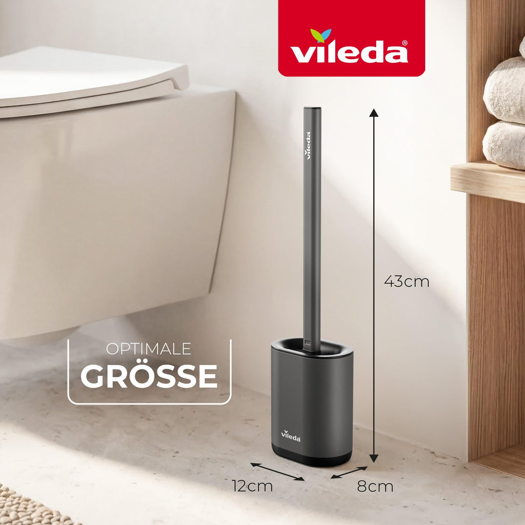 Vileda Silicone Toilet Brush with Flex Head, Stainless Steel Handle - 2-in-1 Cleaning Zones, Hygienic, Grey Toilet Brush & Holder Set - Very Good