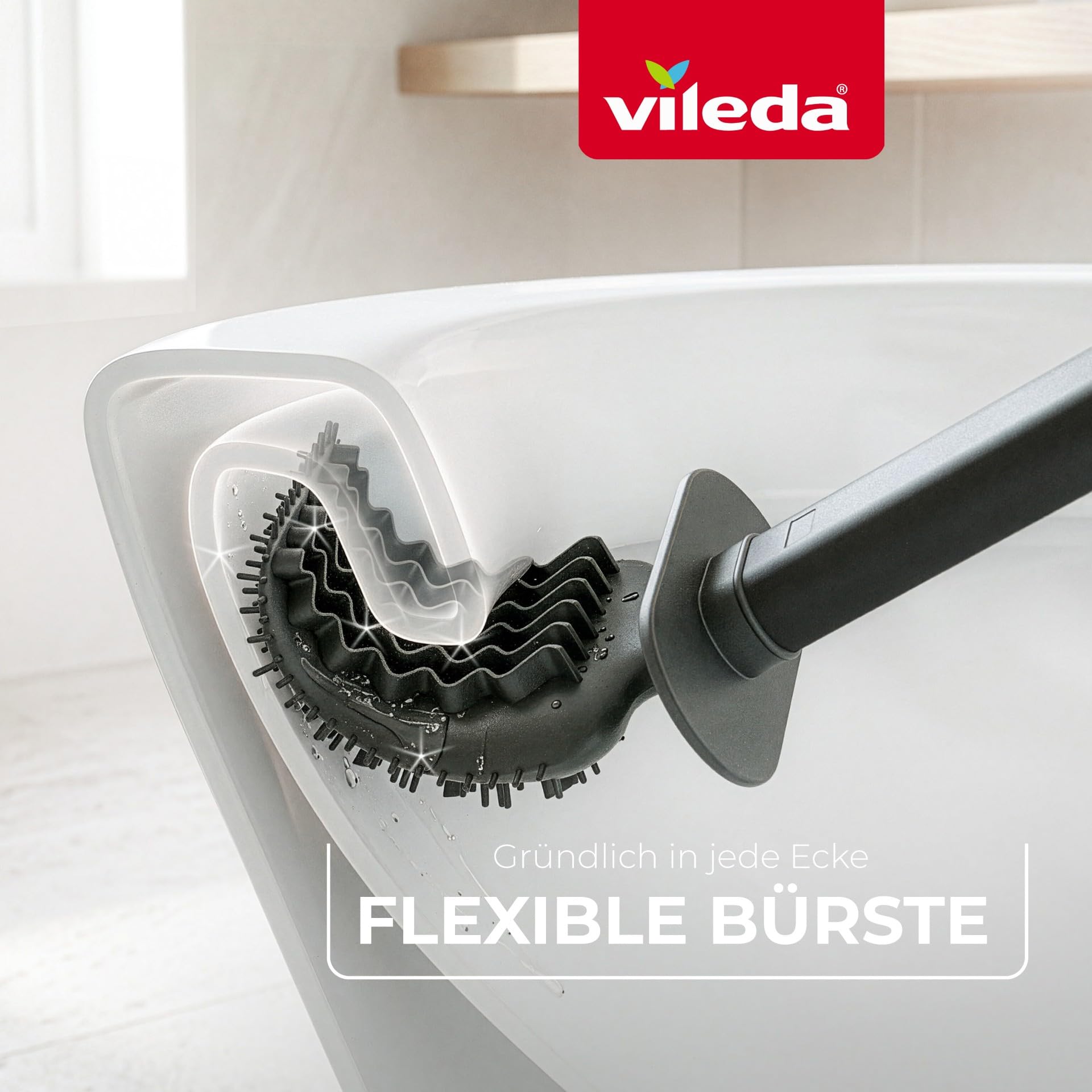Vileda Silicone Toilet Brush with Flex Head, Stainless Steel Handle - 2-in-1 Cleaning Zones, Hygienic, Grey Toilet Brush & Holder Set - Very Good