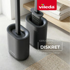 Vileda Silicone Toilet Brush with Flex Head, Stainless Steel Handle - 2-in-1 Cleaning Zones, Hygienic, Grey Toilet Brush & Holder Set - Very Good
