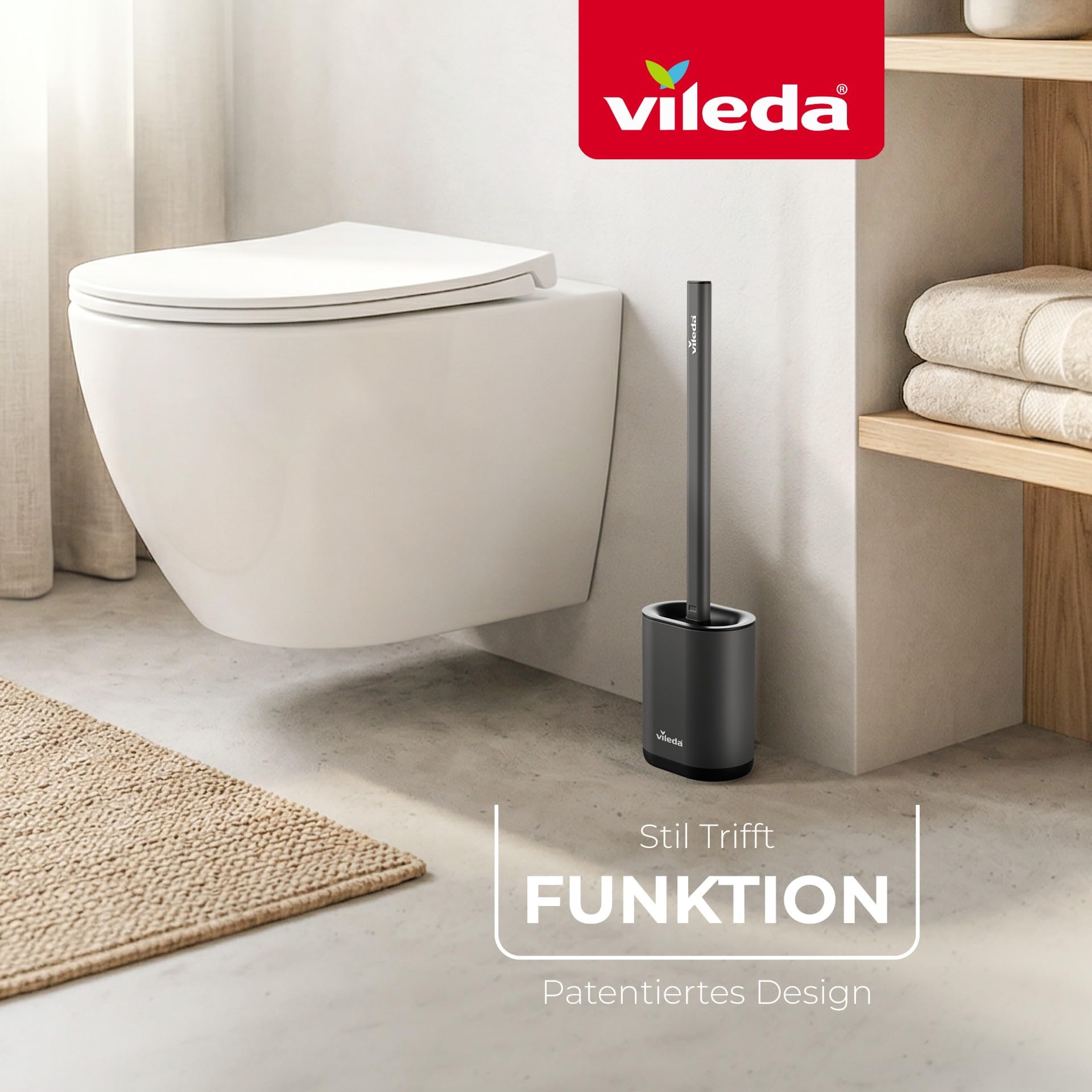 Vileda Silicone Toilet Brush with Flex Head, Stainless Steel Handle - 2-in-1 Cleaning Zones, Hygienic, Grey Toilet Brush & Holder Set - Very Good