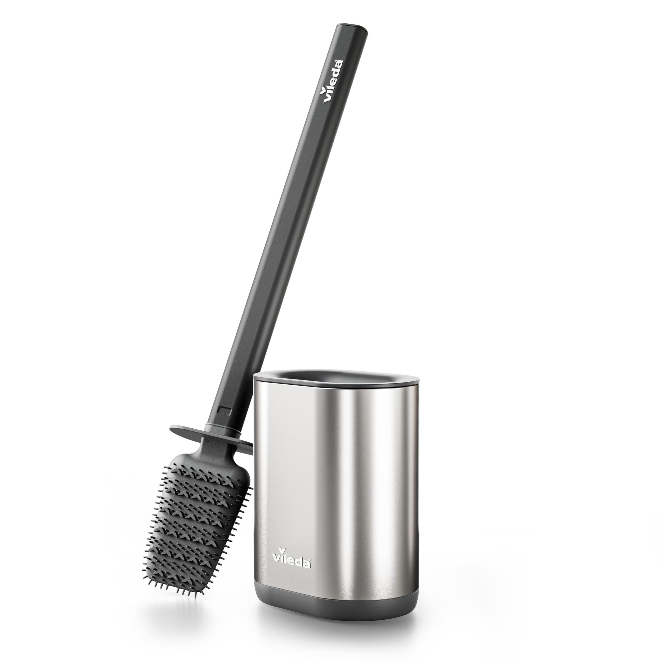 Vileda Silicone Toilet Brush with Flex Head, Stainless Steel Handle - 2-in-1 Cleaning Zones, Hygienic, Grey Toilet Brush & Holder Set - Very Good