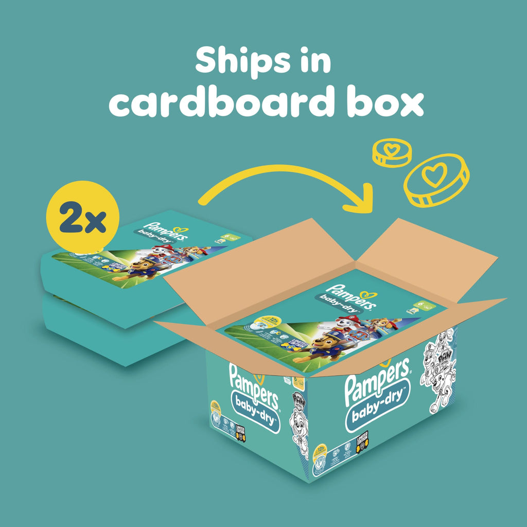 Pampers Baby-Dry Paw Patrol Nappies Size 6, 13-18kg, Monthly Pack, 164 Count, Up to 100% Leak-Free Night - Damaged Box