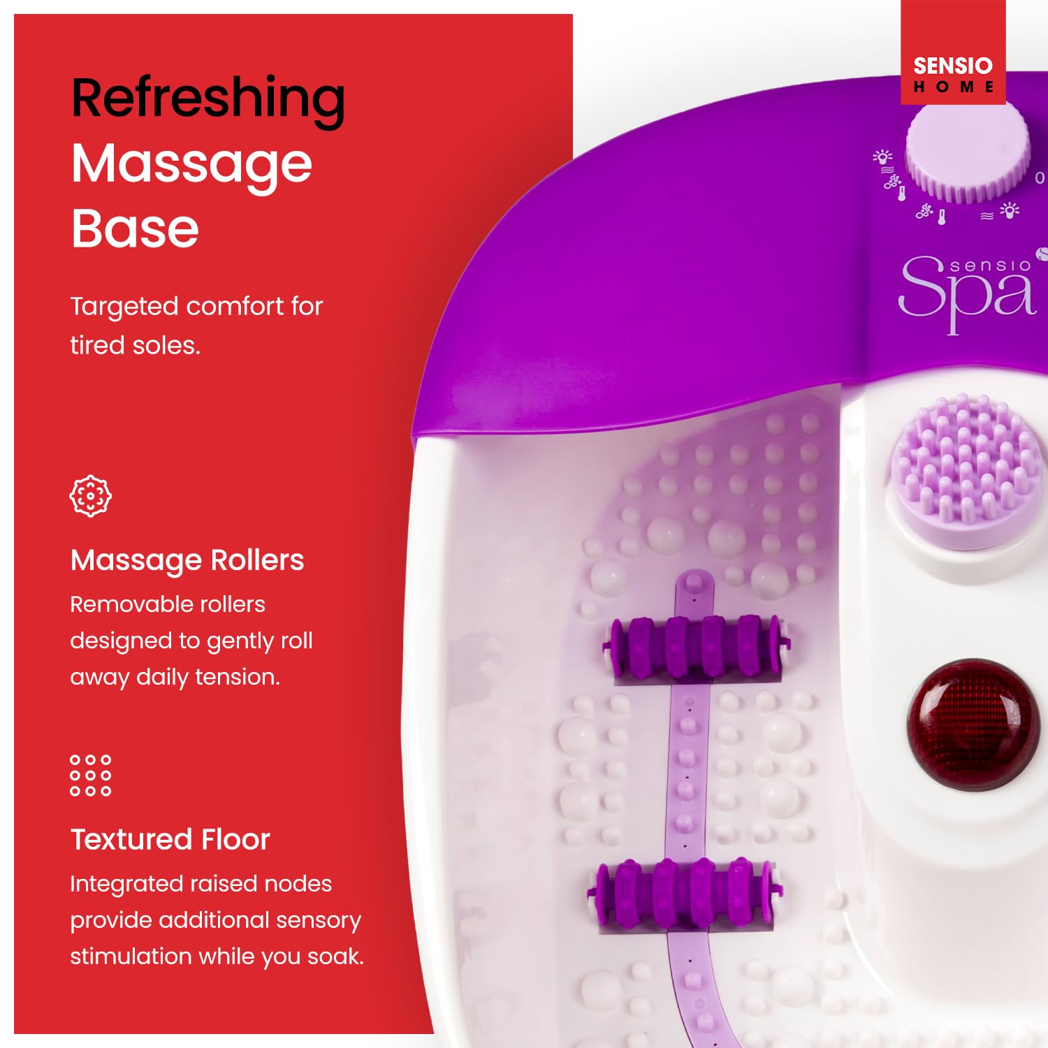 Sensio Spa Heated Foot Spa Massager with Bubbles - Purple Pedicure Tub with Removable Rollers - Home Relaxation Foot Bath - Like New