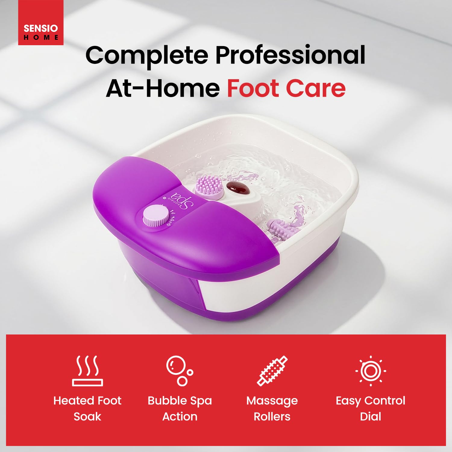 Sensio Spa Heated Foot Spa Massager with Bubbles - Purple Pedicure Tub with Removable Rollers - Home Relaxation Foot Bath - Like New