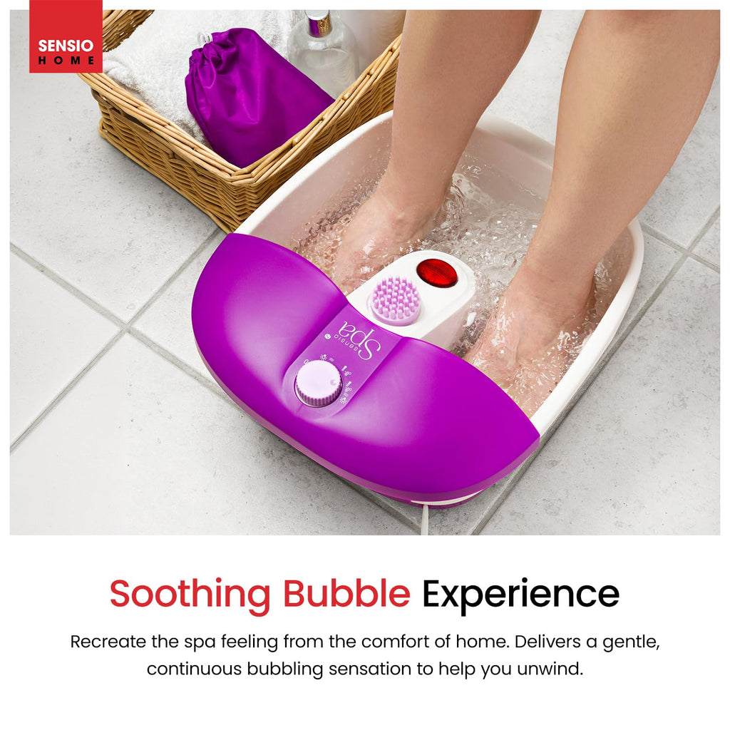 Sensio Spa Heated Foot Spa Massager with Bubbles - Purple Pedicure Tub with Removable Rollers - Home Relaxation Foot Bath - Like New